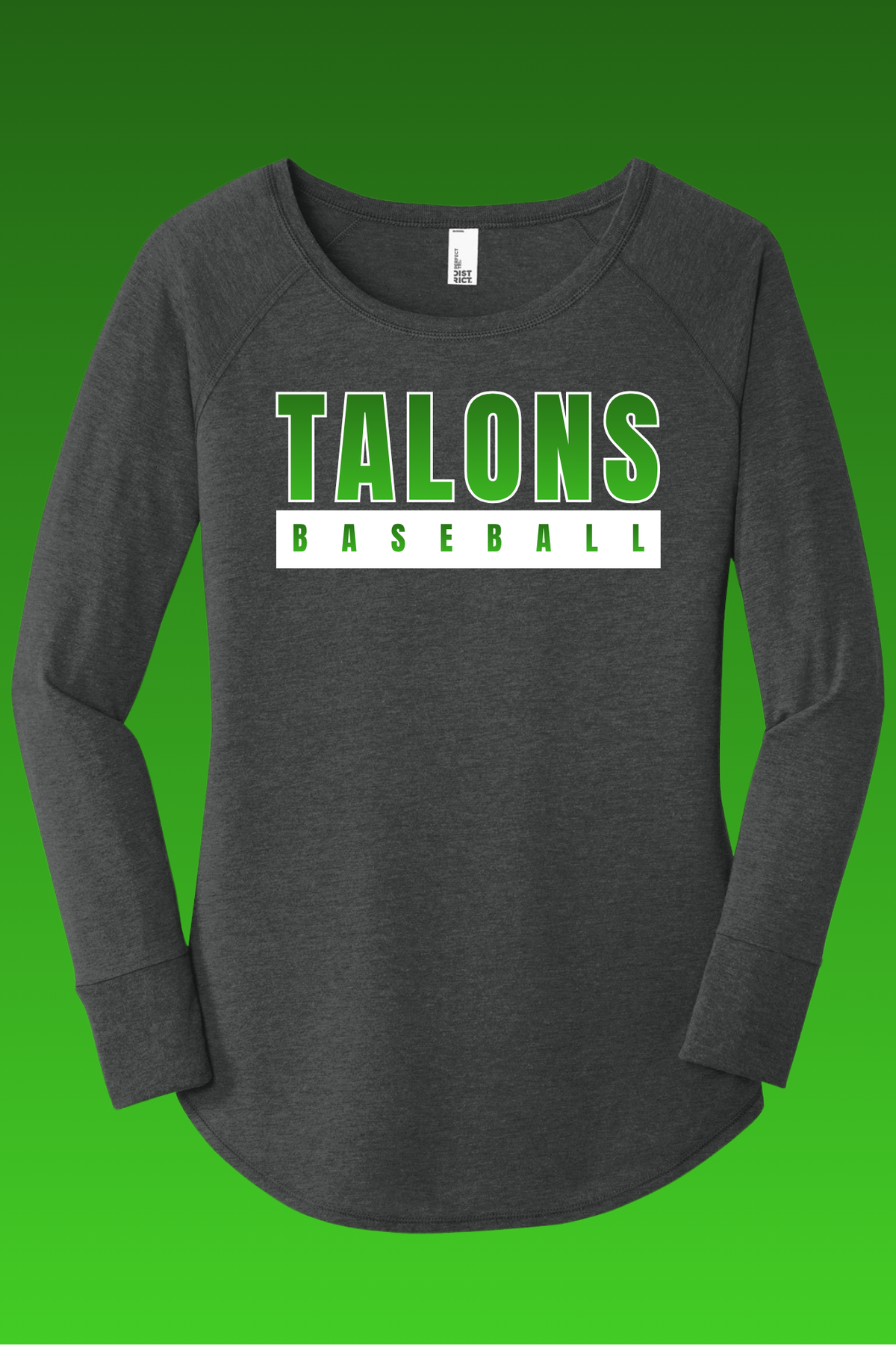 DT132L Ladies Wide Neck Raglan Tee (Printed) Talon's Block Font Baseball