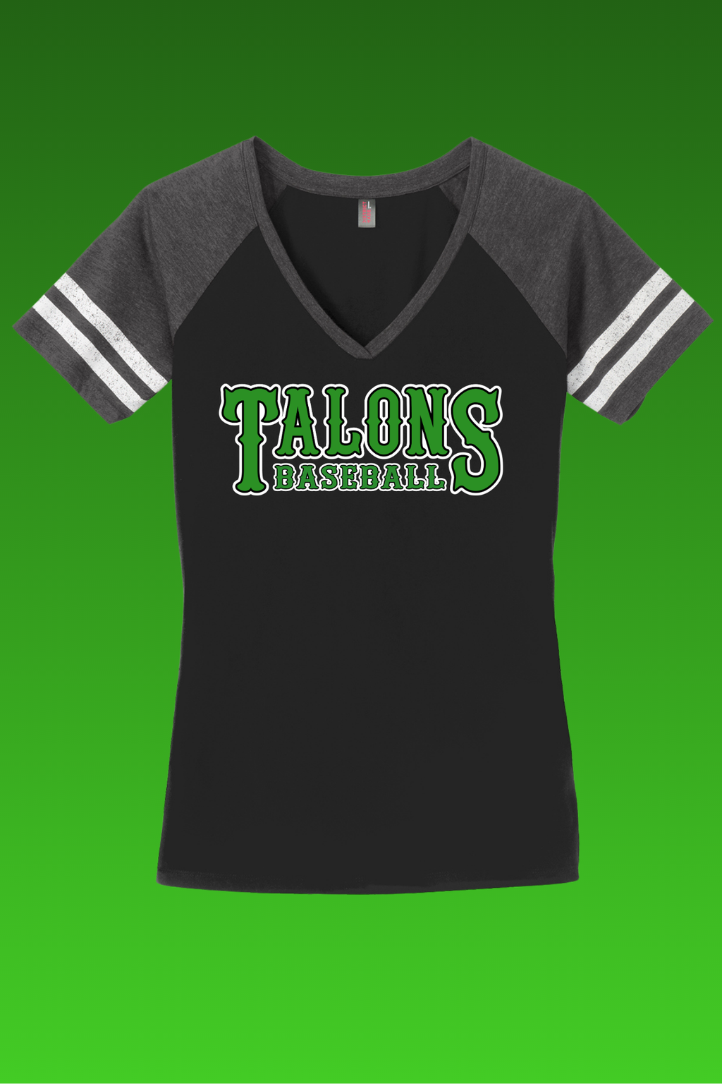 DM476 District® Women’s Game V-Neck Tee Talons Baseball print