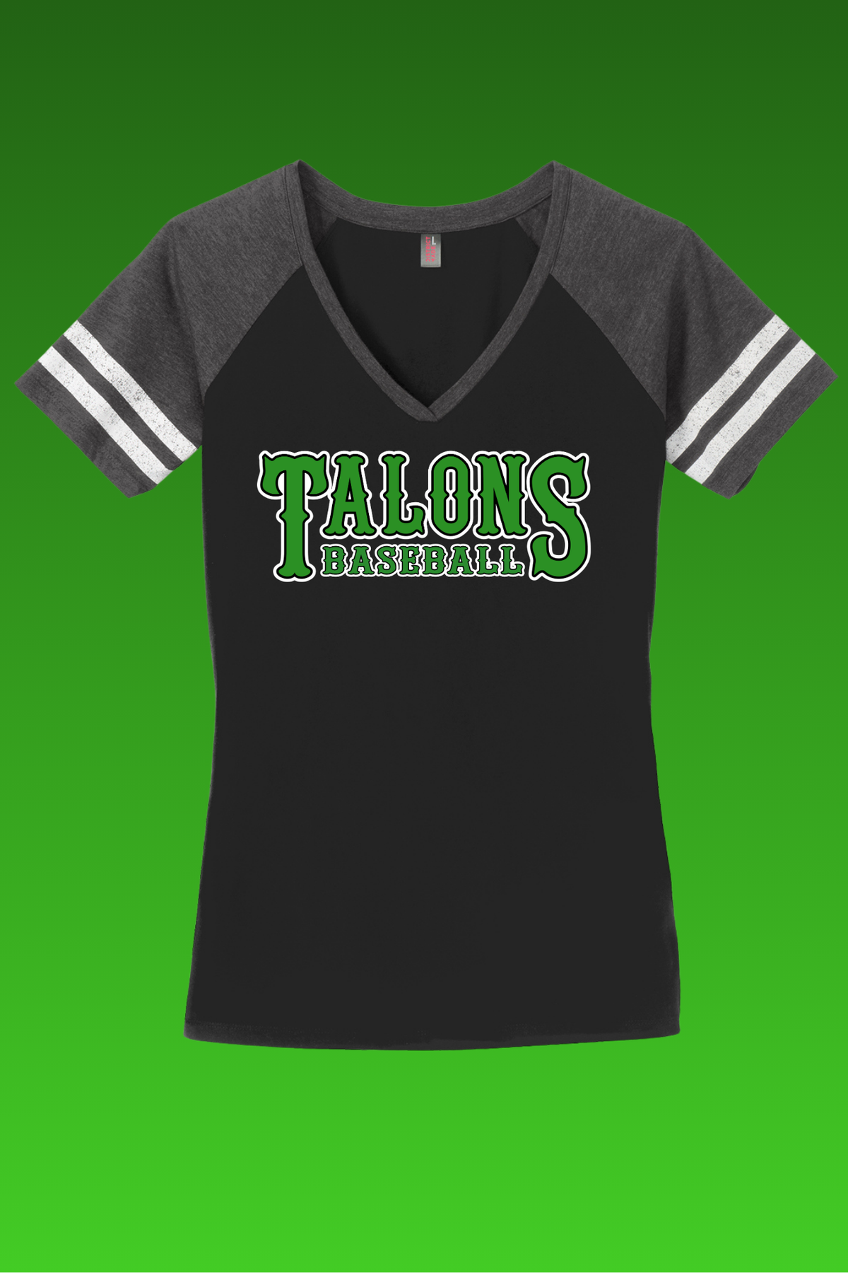 DM476 District® Women’s Game V-Neck Tee Talons Baseball print