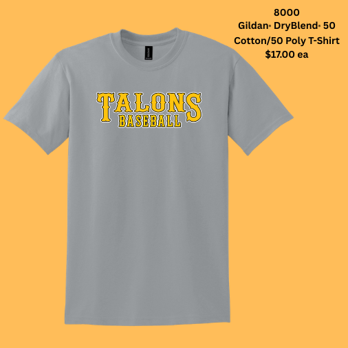 🦅 Talons Baseball Cotton T-Shirt – $17 Each