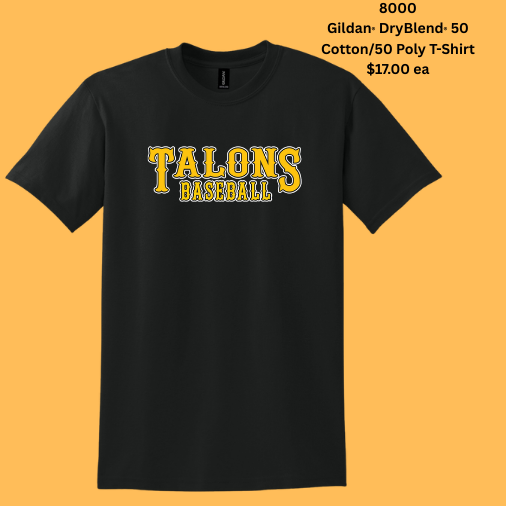 🦅 Talons Baseball Cotton T-Shirt – $17 Each