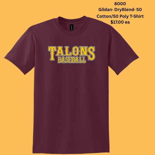 🦅 Talons Baseball Cotton T-Shirt – $17 Each